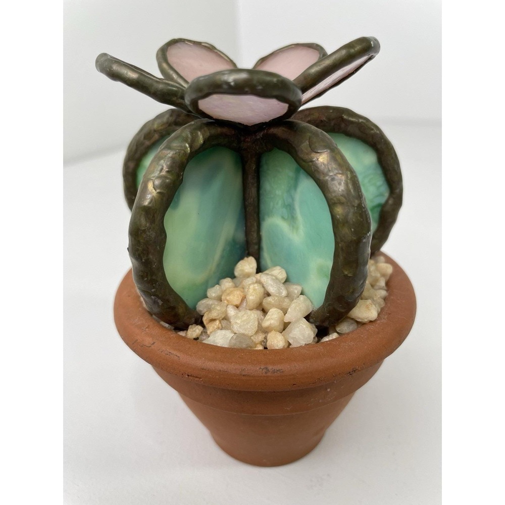 Stained Glass Cactus With Pink Flower Terracotta Pot 5"x3" Handmade Gift Décor - Picture 5 of 14
